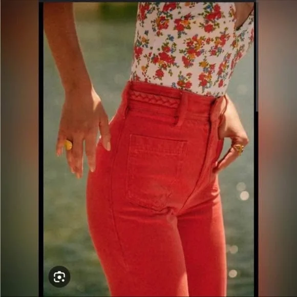 Sezane NWT Enrico High-Waisted Wide Leg Jeans Red - Size 36 (4) - Picture 3 of 7